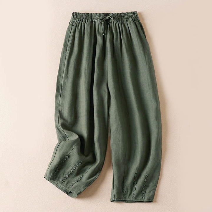 Pantaloni harem estivi con piccole decorazioni floreali e tasche, ispirati a Buddha Stones. - Verde Mare Scuro - US8-10, UK/AU12-14, EU40-42 (2XL) - image 28