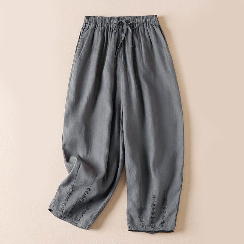 Pantaloni harem con ricamo di piccoli fiori estivi Buddha Stones e tasche - Grigio scuro - US8-10, UK/AU12-14, EU40-42 (2XL) - image 34