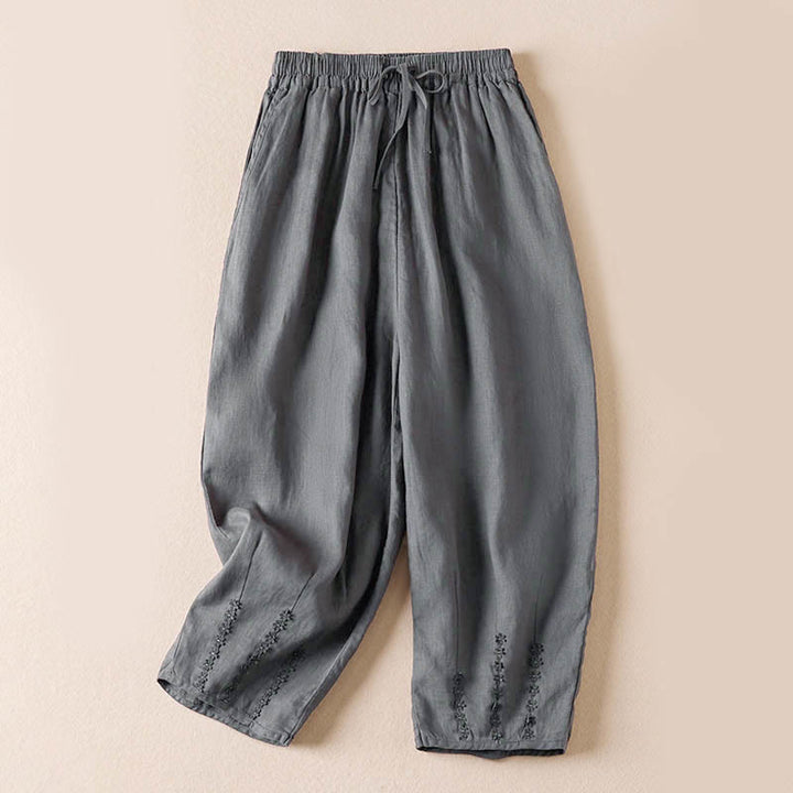 Pantaloni harem con ricamo di piccoli fiori estivi Buddha Stones e tasche - Grigio scuro - US8-10, UK/AU12-14, EU40-42 (2XL) - image 34