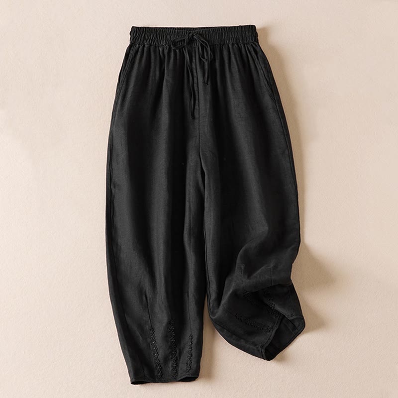 Pantaloni harem con ricamo di piccoli fiori estivi Buddha Stones e tasche - Nero - US8-10, UK/AU12-14, EU40-42 (2XL) - image 36