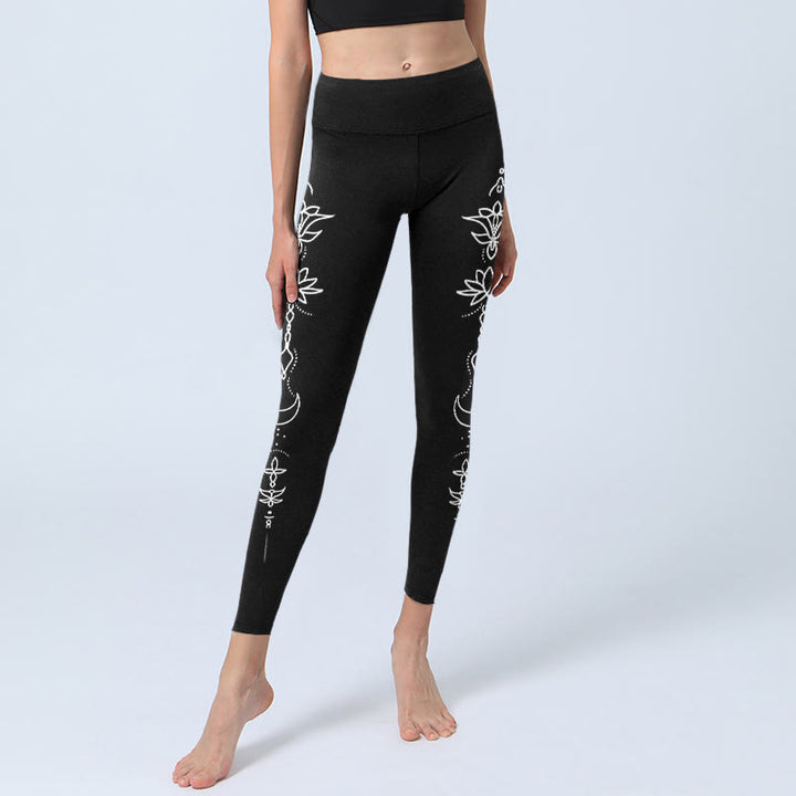 Leggings da palestra con motivo a mezza luna e Buddha Stones, pantaloni da yoga da donna - image 5