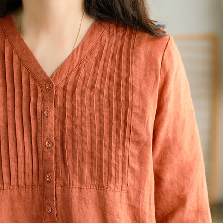 Abito midi casual con pieghe a fisarmonica, scollo a V, maniche corte e tasche, modello Buddha Stones - image 10