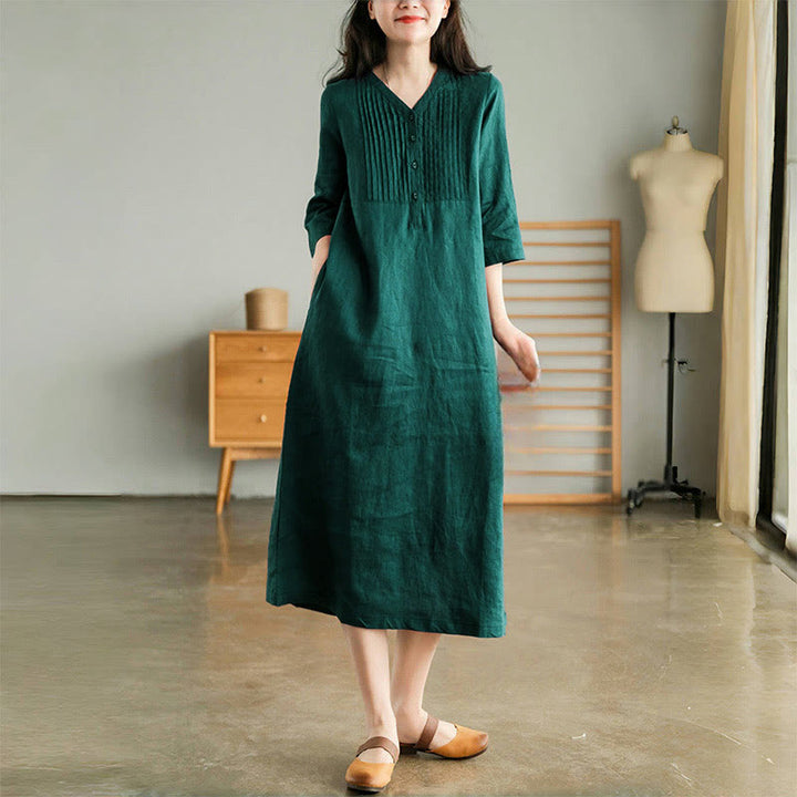 Abito midi casual con pieghe a fisarmonica, scollo a V, maniche corte e tasche, modello Buddha Stones - Verde acqua - US12, UK/AU16, EU44 (3XL) - image 0