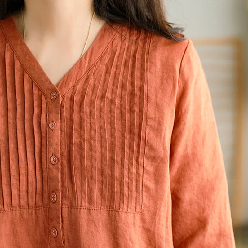 Abito midi casual con pieghe a fisarmonica, scollo a V, maniche corte e tasche, modello Buddha Stones - image 10