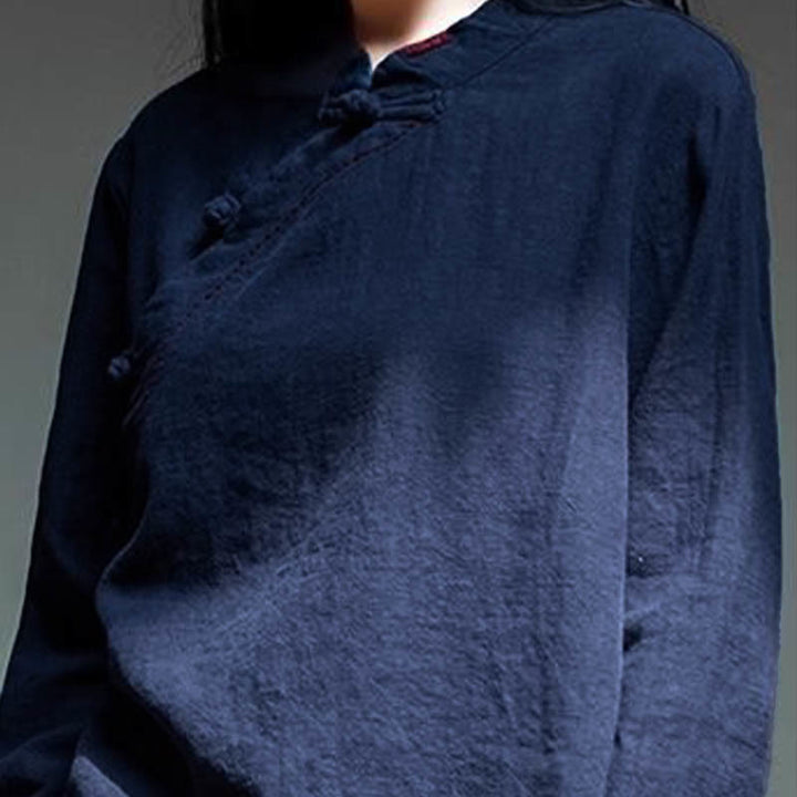 Bottone con nodo del colletto obliquo con Buddha Stones, abbigliamento in lino largo - image 18