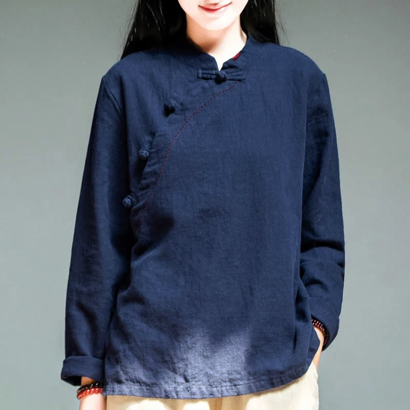 Buddha Stones Collo obliquo Nodo Bottone Abbigliamento largo - Blu mezzanotte - US12, UK/AU16, EU44 (4XL) - image 12