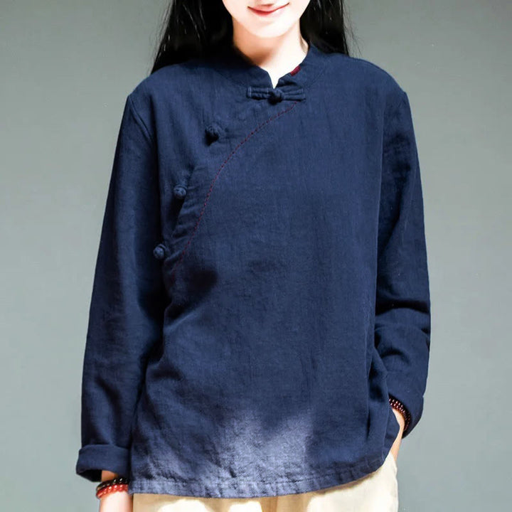 Buddha Stones Collo obliquo Nodo Bottone Abbigliamento largo - Blu mezzanotte - US12, UK/AU16, EU44 (4XL) - image 12