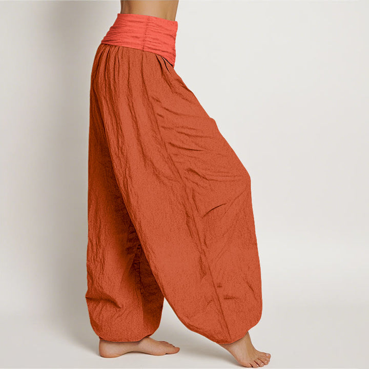 Buddha Stones Pantaloni harem elasticizzati in puro cotone da donna color rosso arancione - image 2