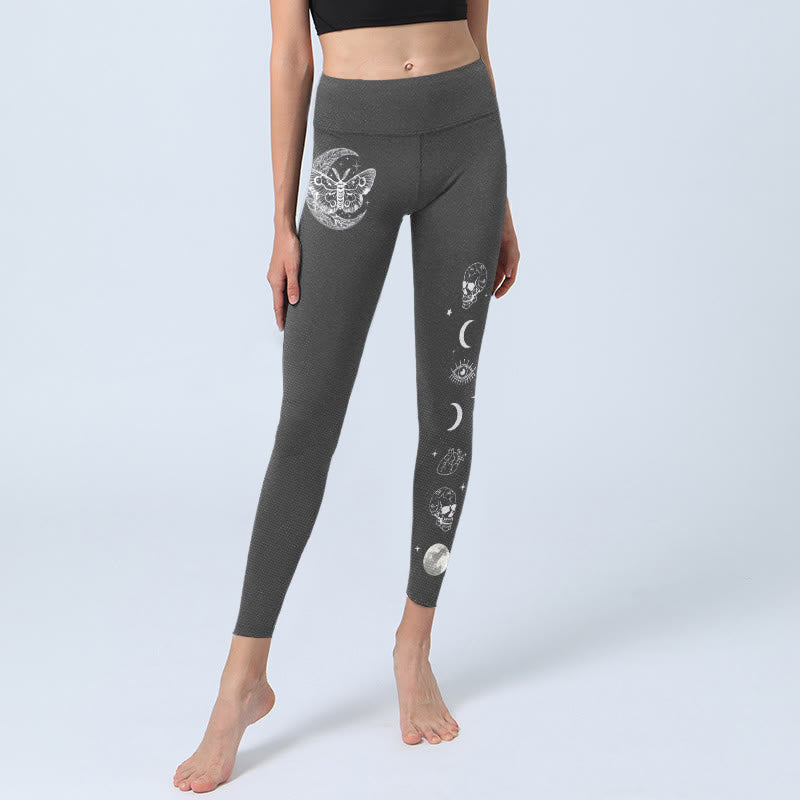 Leggings da palestra con motivo a teschio e falena lunare Buddha Stones, pantaloni da yoga da donna - image 5