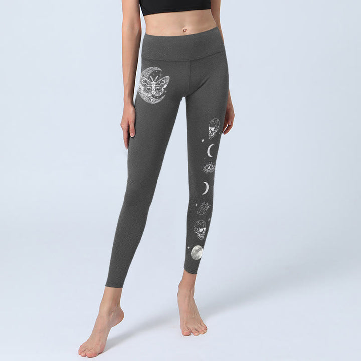 Leggings da palestra con motivo a teschio e falena lunare Buddha Stones, pantaloni da yoga da donna - image 5