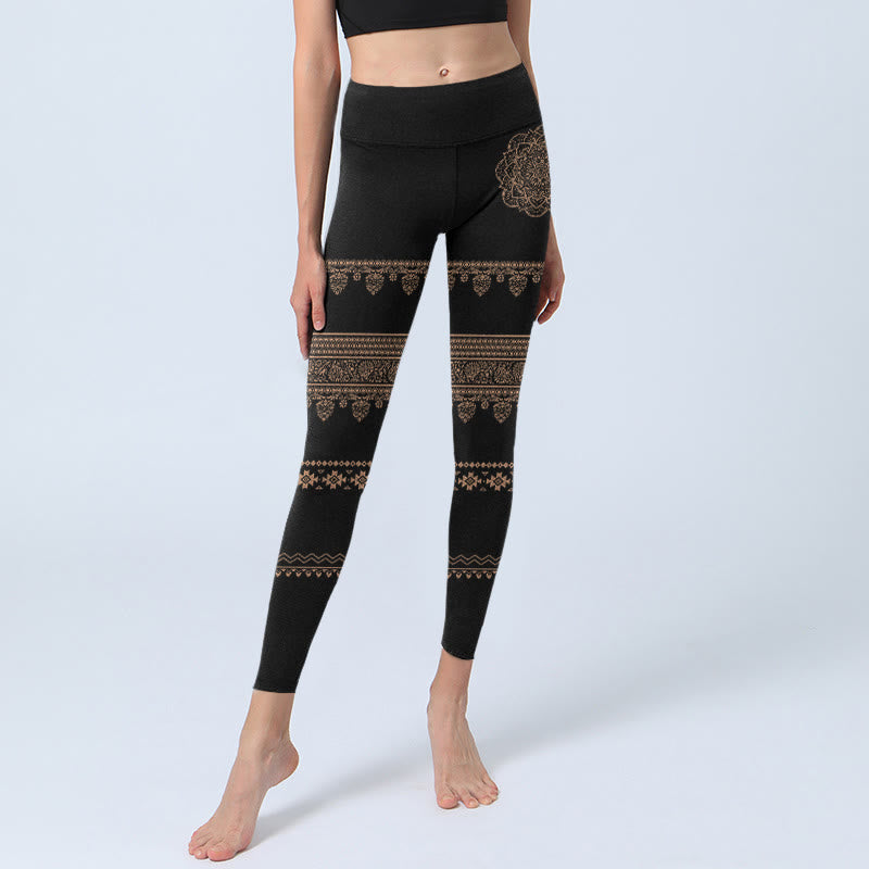 Leggings da palestra con motivo floreale e foglie, motivo Buddha Stones Mandala, pantaloni da yoga da donna - image 5