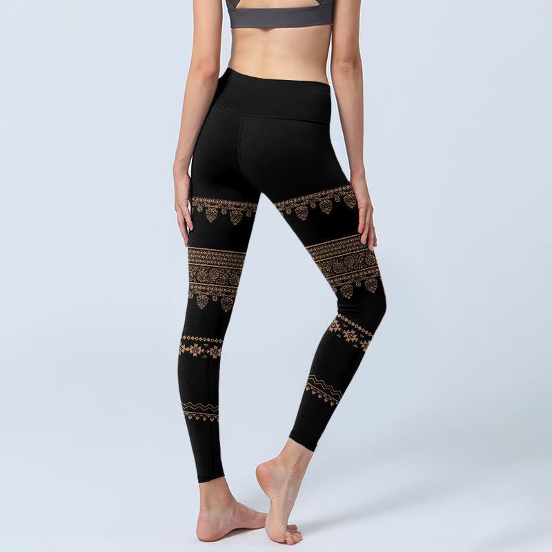Leggings da palestra con motivo floreale e foglie, motivo Buddha Stones Mandala, pantaloni da yoga da donna - image 3