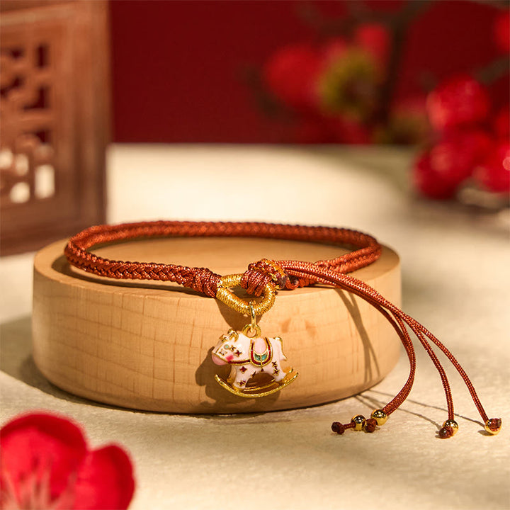 Braccialetto intrecciato con corda rossa e Buddha Stones, zodiaco cinese, anno del cavallo - image 2