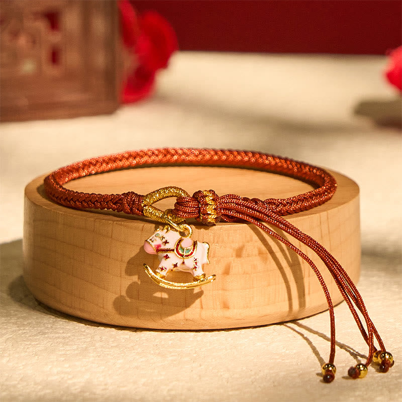 Braccialetto intrecciato con corda rossa e Buddha Stones, zodiaco cinese, anno del cavallo - Cavallo (circonferenza del polso 14-18 cm) - image 0
