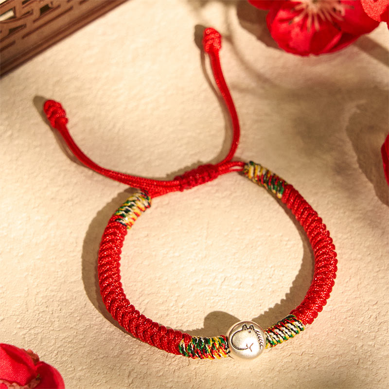 Bracciale intrecciato con corda rossa in argento sterling 999 con motivo zodiacale cinese dell'anno del cavallo , Buddha Stones - image 1
