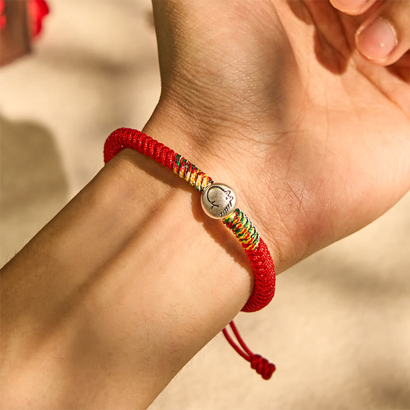 Bracciale intrecciato con corda rossa in argento sterling 999 con motivo zodiacale cinese dell'anno del cavallo , Buddha Stones - image 4