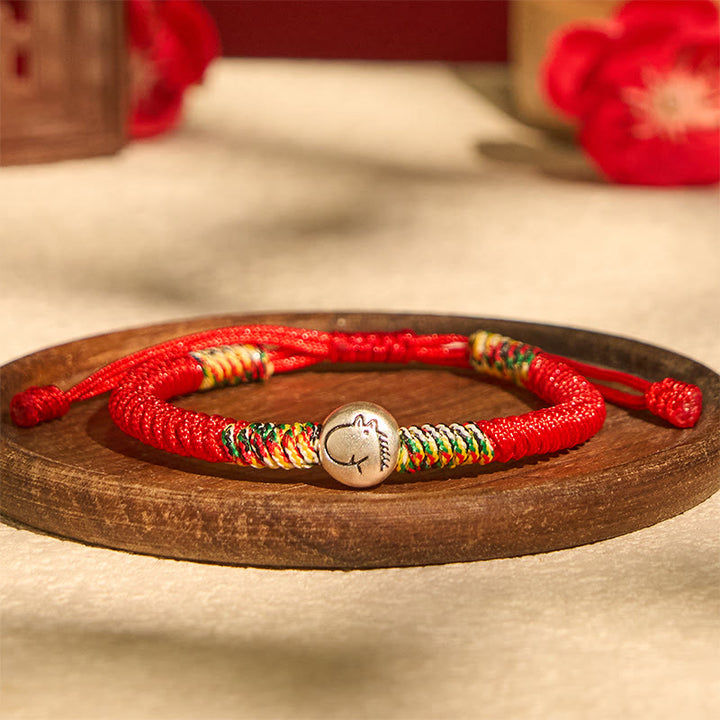 Bracciale intrecciato con corda rossa in argento sterling 999 con motivo zodiacale cinese dell'anno del cavallo , Buddha Stones - image 2