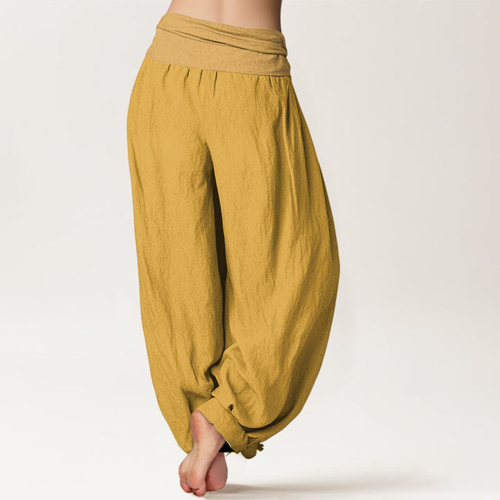 Pantaloni harem da donna in puro cotone con elastico in vita Buddha Stones Goldenrod - image 1