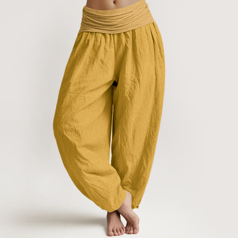 Pantaloni harem da donna in puro cotone con elastico in vita Buddha Stones Goldenrod - Verga d'oro - US16, UK/AU20, EU48 (3XL) - image 0