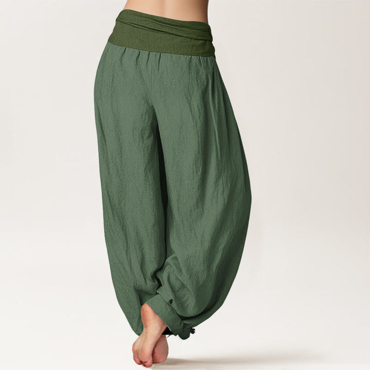 Pantaloni harem da donna in puro cotone con elastico in vita , Buddha Stones SeaGreen - image 1