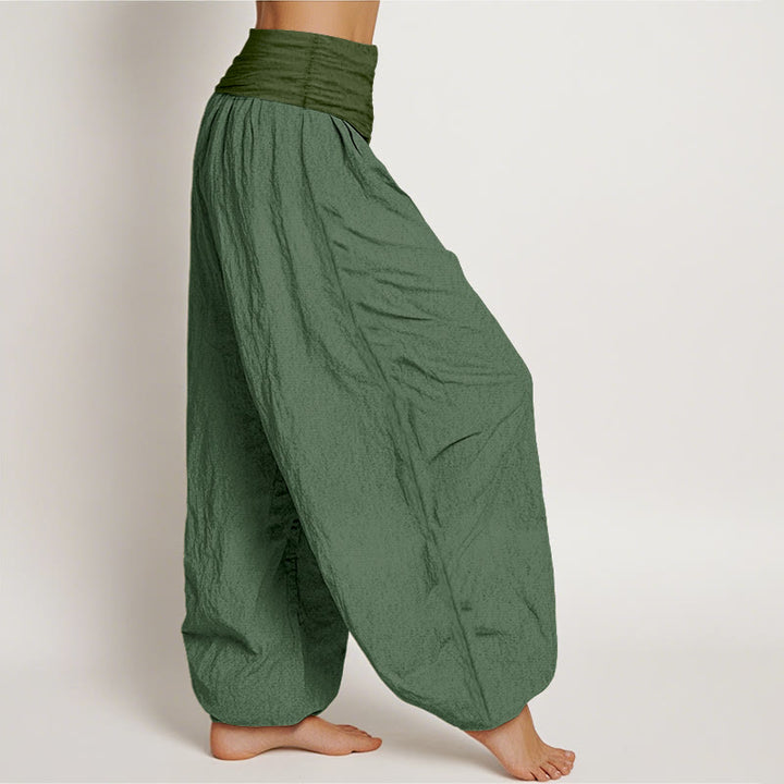 Pantaloni harem da donna in puro cotone con elastico in vita , Buddha Stones SeaGreen - image 2