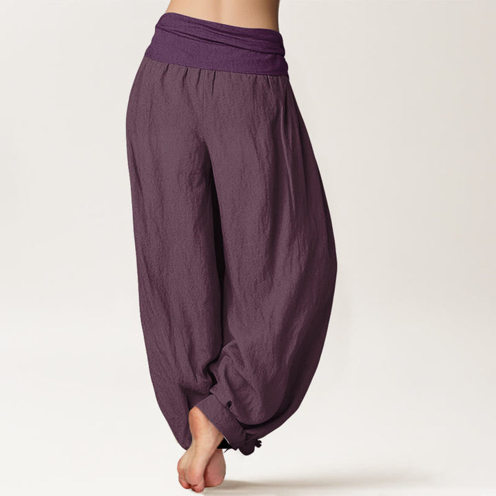 Pantaloni harem da donna in puro cotone viola con elastico in vita Buddha Stones - image 1