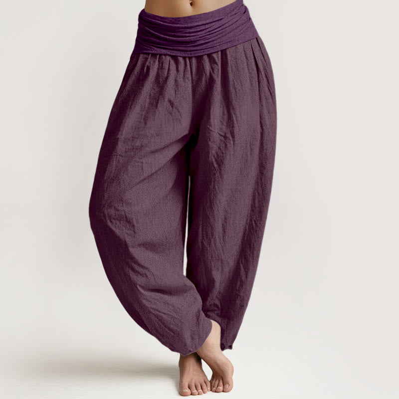 Pantaloni harem da donna in puro cotone viola con elastico in vita Buddha Stones - Viola - US16, UK/AU20, EU48 (3XL) - image 0