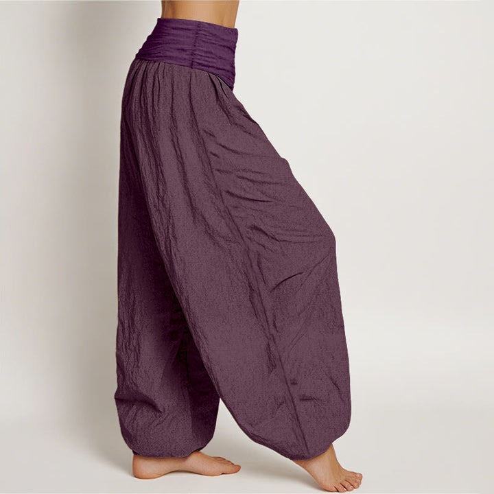 Pantaloni harem da donna in puro cotone viola con elastico in vita Buddha Stones - image 2