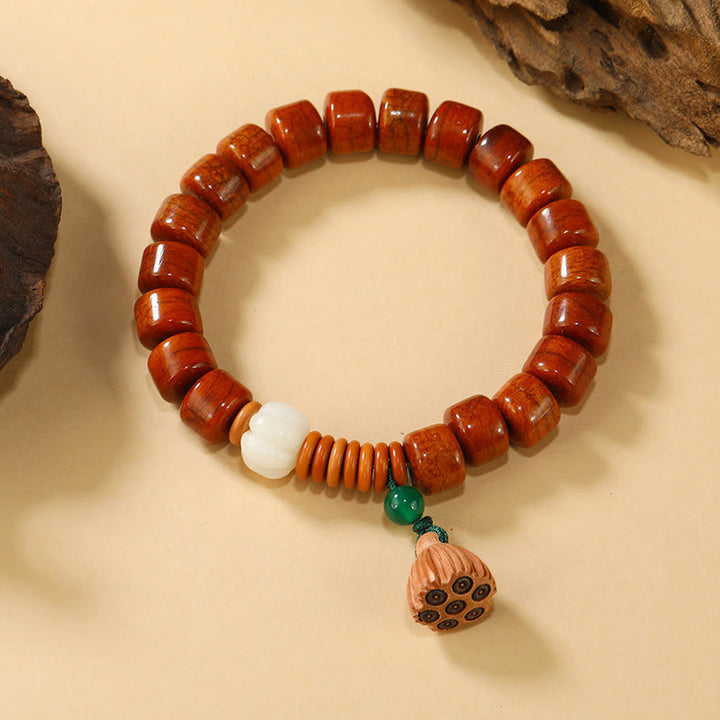 Braccialetto dell'illuminazione con fibbia della pace in Buddha Stones, perline di osso e loto - Perline d'osso e baccello di loto (circonferenza del polso: 15 cm-16 cm) - image 7