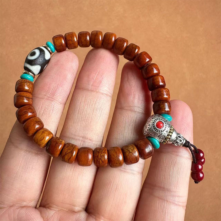 Braccialetto della fortuna con perline di osso , Buddha Stones , perline Dzi a tre occhi Vajra - Perline d'osso e perlina Dzi a tre occhi e lega (circonferenza del polso: 15 cm-16 cm) - image 0