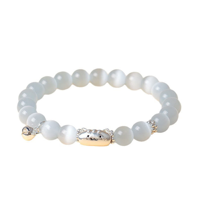 Braccialetto positivo Buddha Stones in argento sterling 999 con testa di gatto naturale, occhio di gatto bianco, agata bianca - image 4