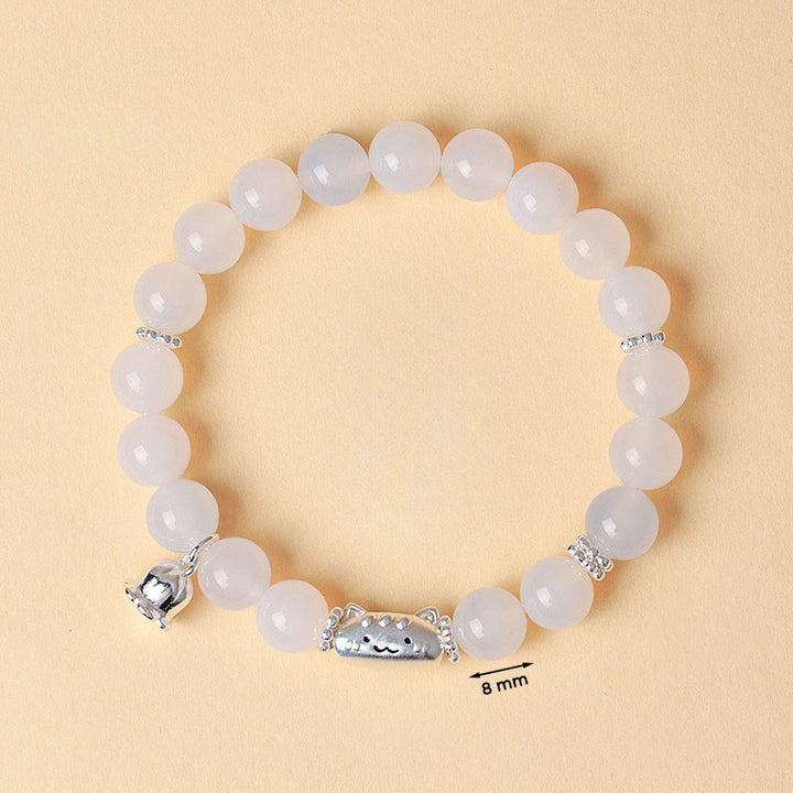 Braccialetto positivo Buddha Stones in argento sterling 999 con testa di gatto naturale, occhio di gatto bianco, agata bianca - image 12