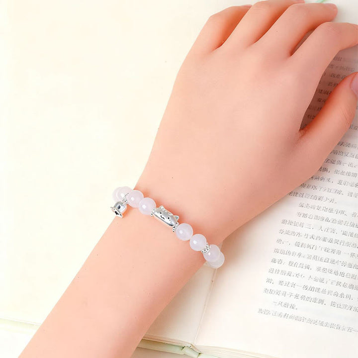 Braccialetto positivo Buddha Stones in argento sterling 999 con testa di gatto naturale, occhio di gatto bianco, agata bianca - image 13