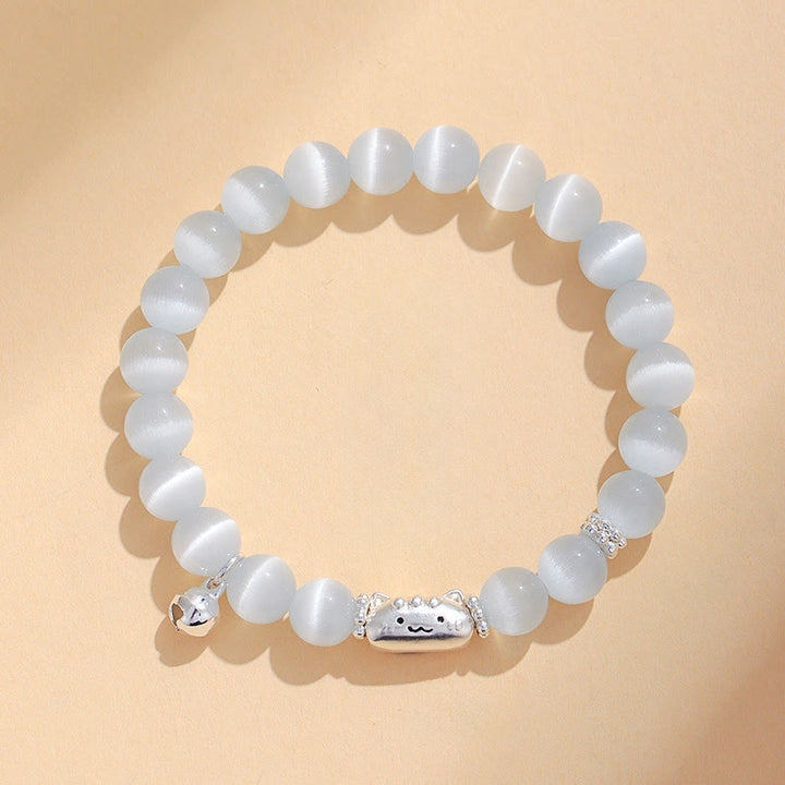Braccialetto positivo Buddha Stones in argento sterling 999 con testa di gatto naturale, occhio di gatto bianco, agata bianca - image 1