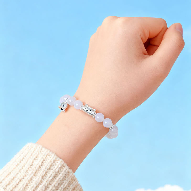 Braccialetto positivo Buddha Stones in argento sterling 999 con testa di gatto naturale, occhio di gatto bianco, agata bianca - image 14