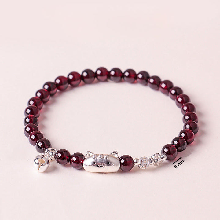 Braccialetto di perline di protezione in granato naturale a forma di testa di gatto, in argento sterling 999, Buddha Stones - image 18