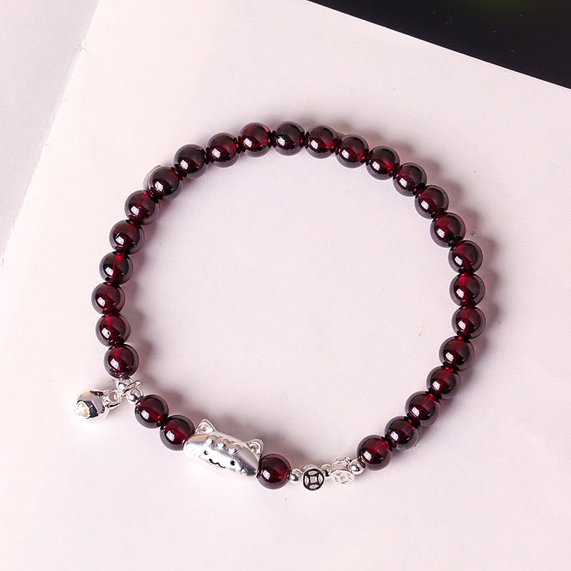 Braccialetto di perline di protezione in granato naturale a forma di testa di gatto, in argento sterling 999, Buddha Stones - image 15