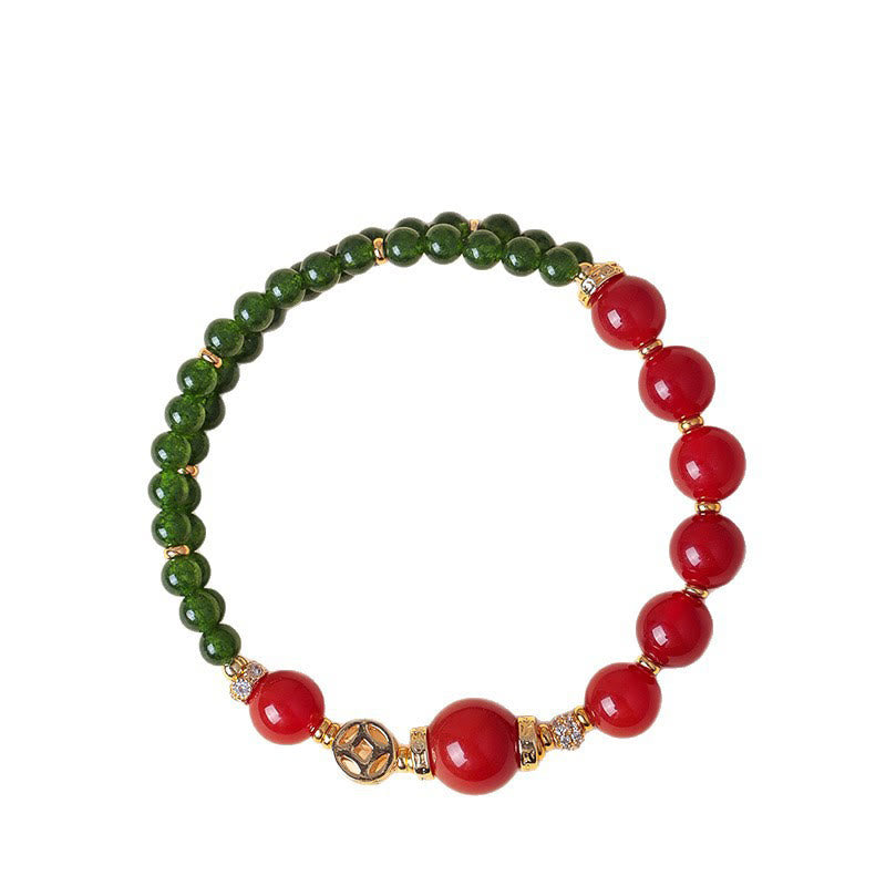 Bracciale Buddha Stones in agata rossa naturale con doppio giro e calcedonio verde - image 6