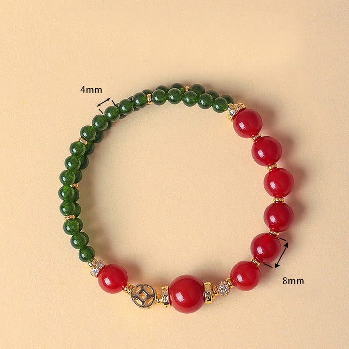 Bracciale Buddha Stones in agata rossa naturale con doppio giro e calcedonio verde - image 3