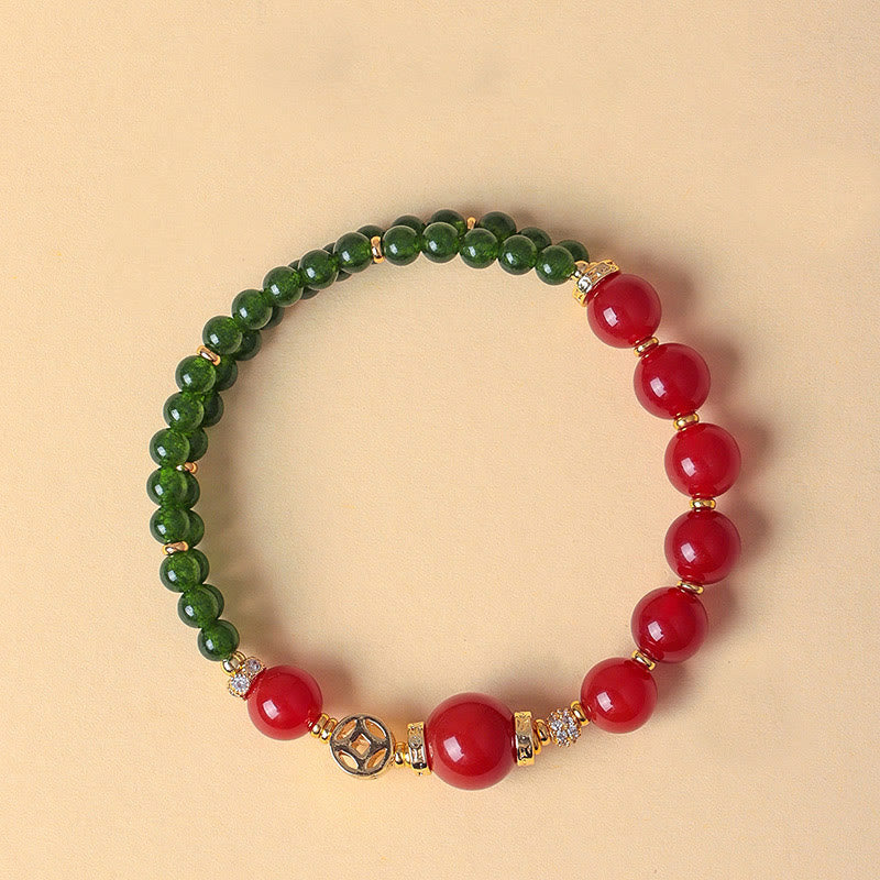 Bracciale Buddha Stones in agata rossa naturale con doppio giro e calcedonio verde - image 1