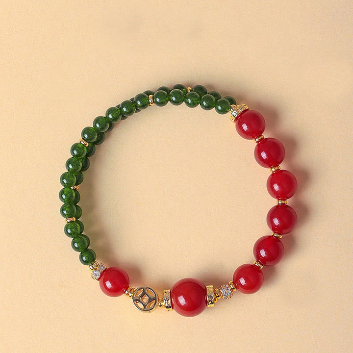 Bracciale Buddha Stones in agata rossa naturale con doppio giro e calcedonio verde - image 1