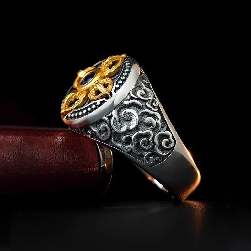 Anello regolabile in rame con motivo a croce tibetana con motivo Vajra e nuvole di buon auspicio, motivo Buddha Stones - image 1