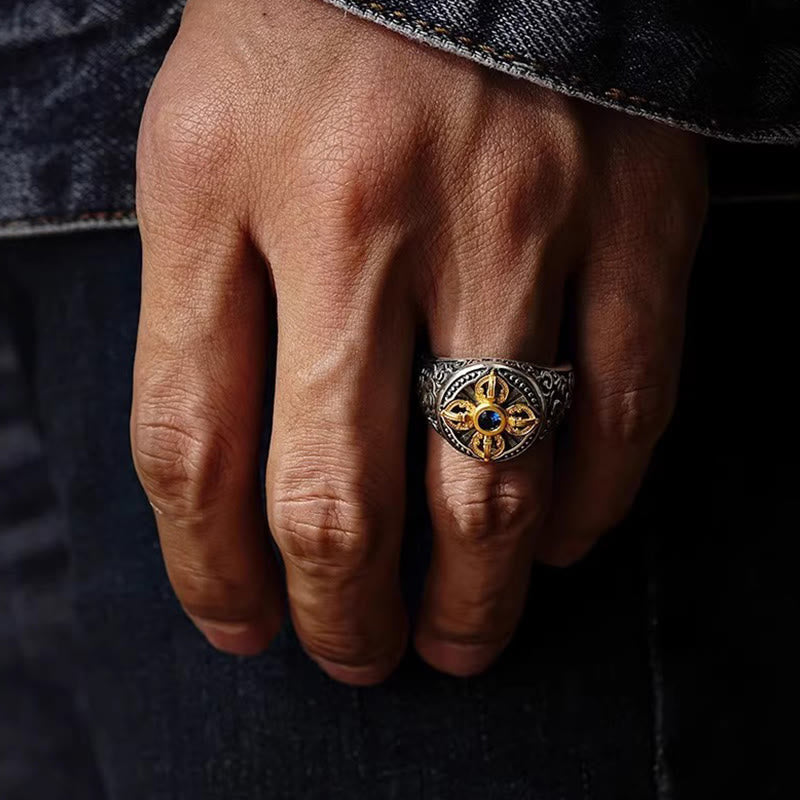Anello regolabile in rame con motivo a croce tibetana con motivo Vajra e nuvole di buon auspicio, motivo Buddha Stones - image 4