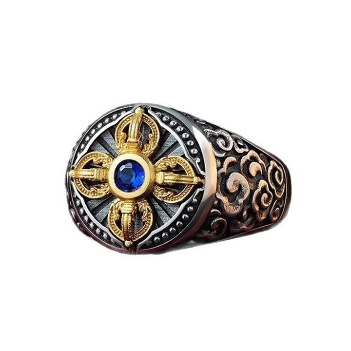 Anello regolabile in rame con motivo a croce tibetana con motivo Vajra e nuvole di buon auspicio, motivo Buddha Stones - image 5