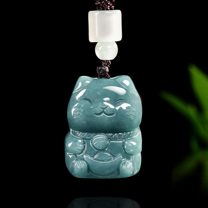Collana di giada con ciondolo a forma di gatto , Buddha Stones naturali che attraggono ricchezza e prosperità - Giada - image 0