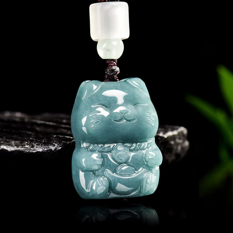 Collana di giada con ciondolo a forma di gatto , Buddha Stones naturali che attraggono ricchezza e prosperità - image 3