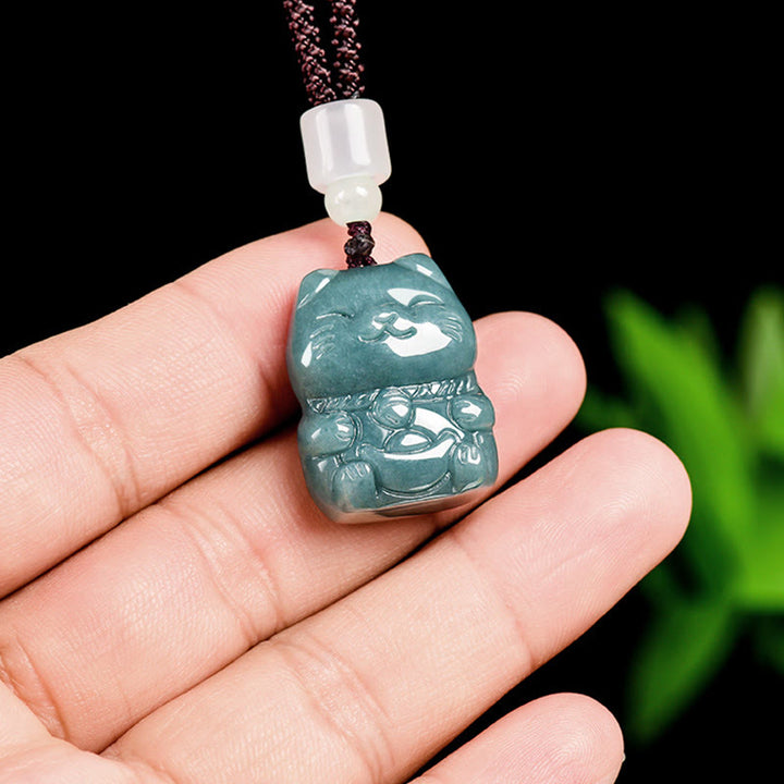Collana di giada con ciondolo a forma di gatto , Buddha Stones naturali che attraggono ricchezza e prosperità - image 6