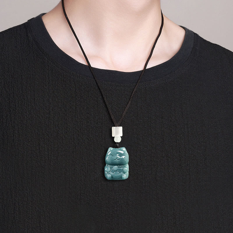 Collana di giada con ciondolo a forma di gatto , Buddha Stones naturali che attraggono ricchezza e prosperità - image 7