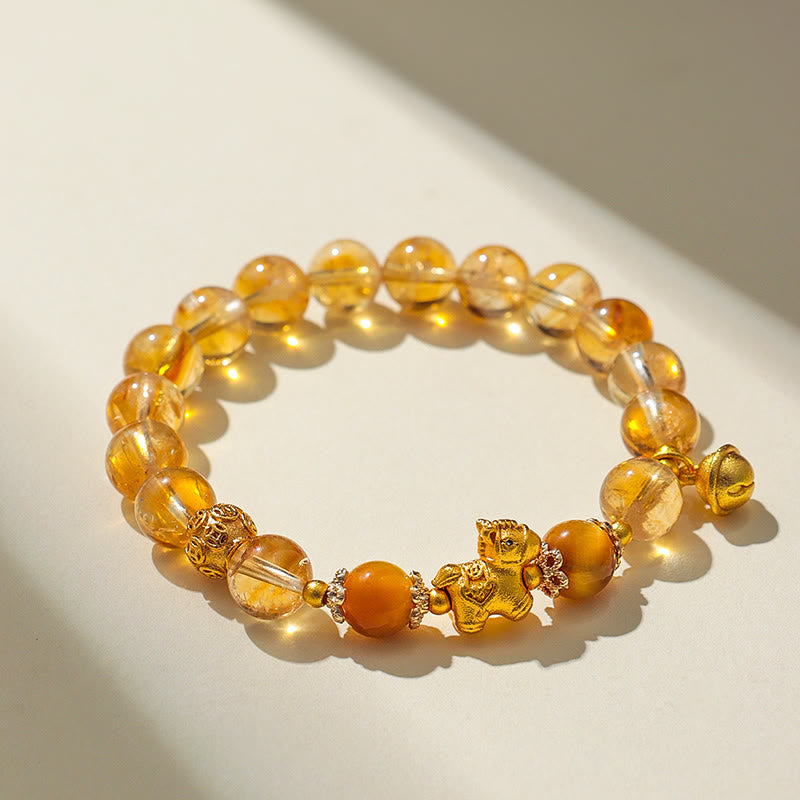 Bracciale di protezione in quarzo fragola con cristallo rosa citrino da 8 mm "Anno del cavallo" di Buddha Stones - Citrino (circonferenza del polso: 13-15 cm) - image 0