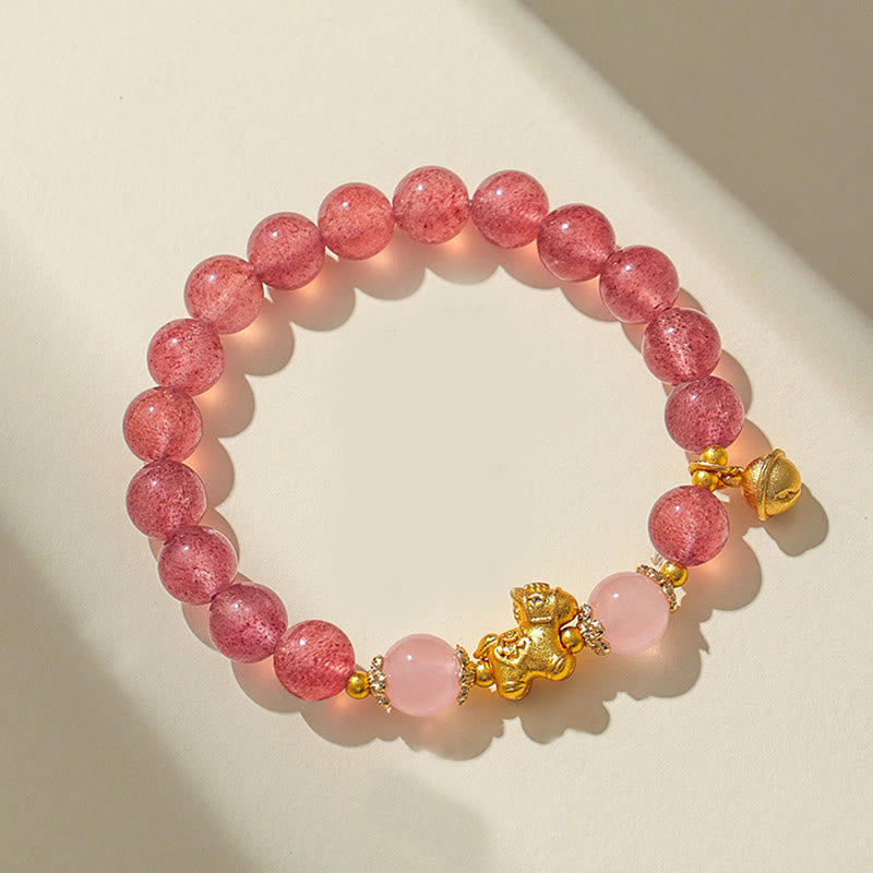Bracciale di protezione in quarzo fragola con cristallo rosa citrino da 8 mm "Anno del cavallo" di Buddha Stones - Quarzo fragola (circonferenza del polso: 13-15 cm) - image 11
